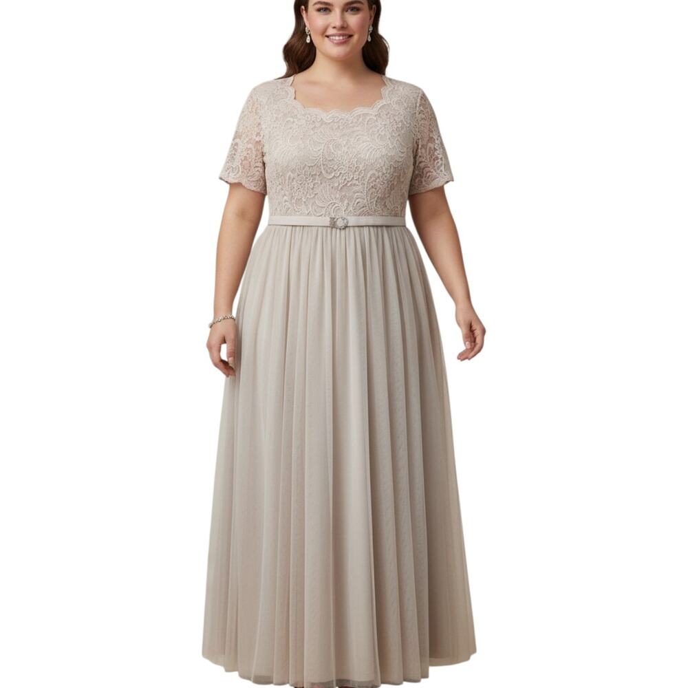 NWT Candalite 3X Nude Lace Gown Maxi Formal Evening Wedding Mother Bride Dress